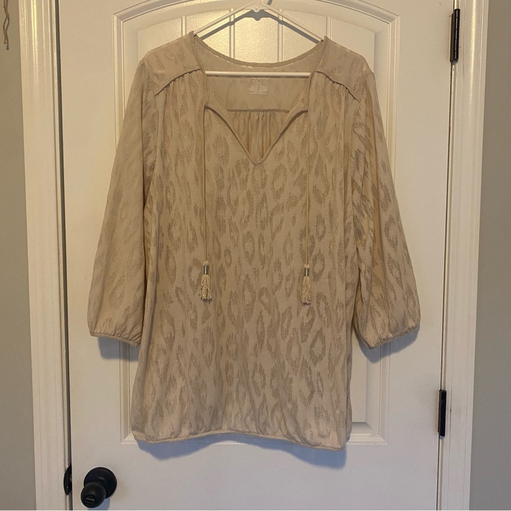 Lane Bryant Women's Cream Animal Print 3/4 Sleeve Top Size 18/20